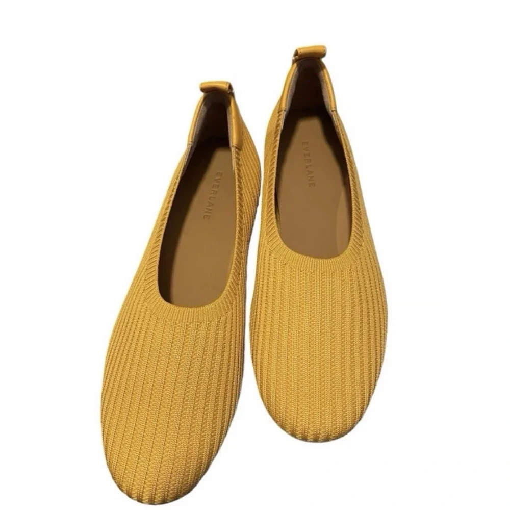 Everlane The Day Glove Flats in Re-Knit Woven Ballet Stretch Mustard Yellow 10
